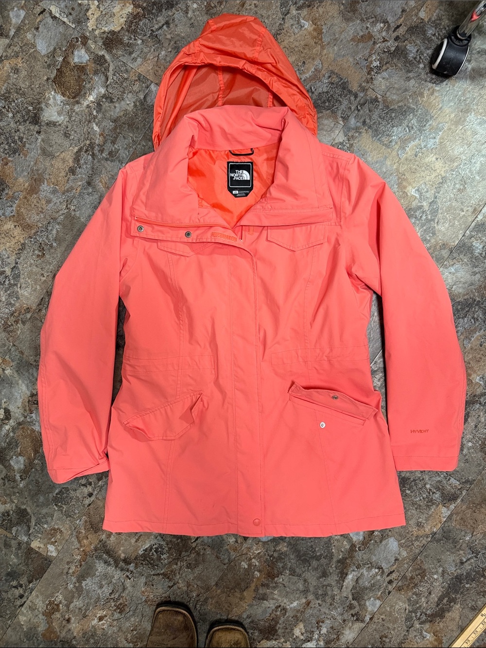 The North Face Coral Pink Waterproof Trench Coat with Hood